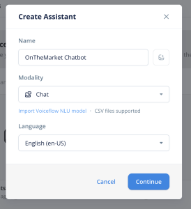 VoiceFlow - Create New Assistant